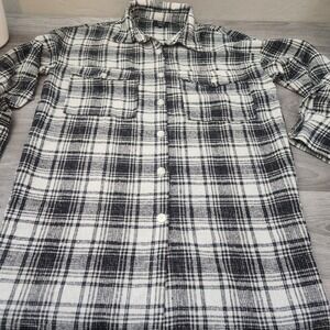 VICI Brushed Plaid Black White Shirt Dress Size S Casual Buttoned Rigid Fabric